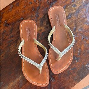 Mystique genuine leather sandals made in Indonesia with rhinestone straps size 8
